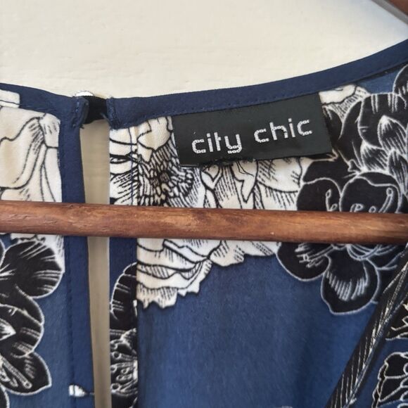 Bohemian Floral Maxi Dress Blue Aprox 2X Long V-Neck 3/4 Sleeves Feaux Wrap City - Picture 5 of 16